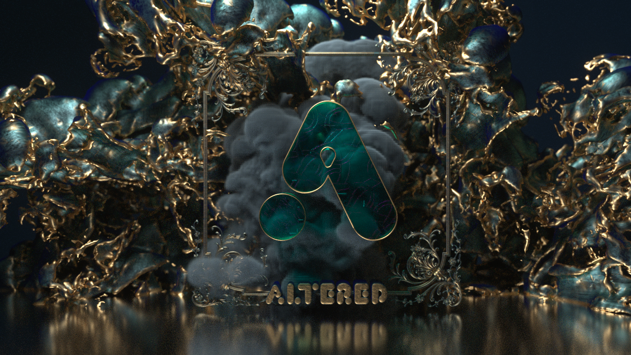 Altered TV motion graphics studio, London, crystal CG 3d render of crystals in concrete room